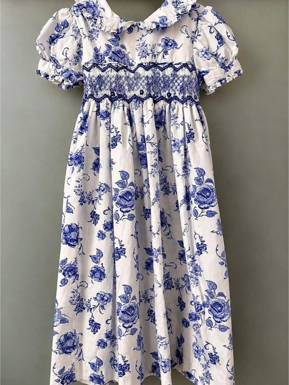 Rare Editions Girls' Floral Collared Dress in White & Blue